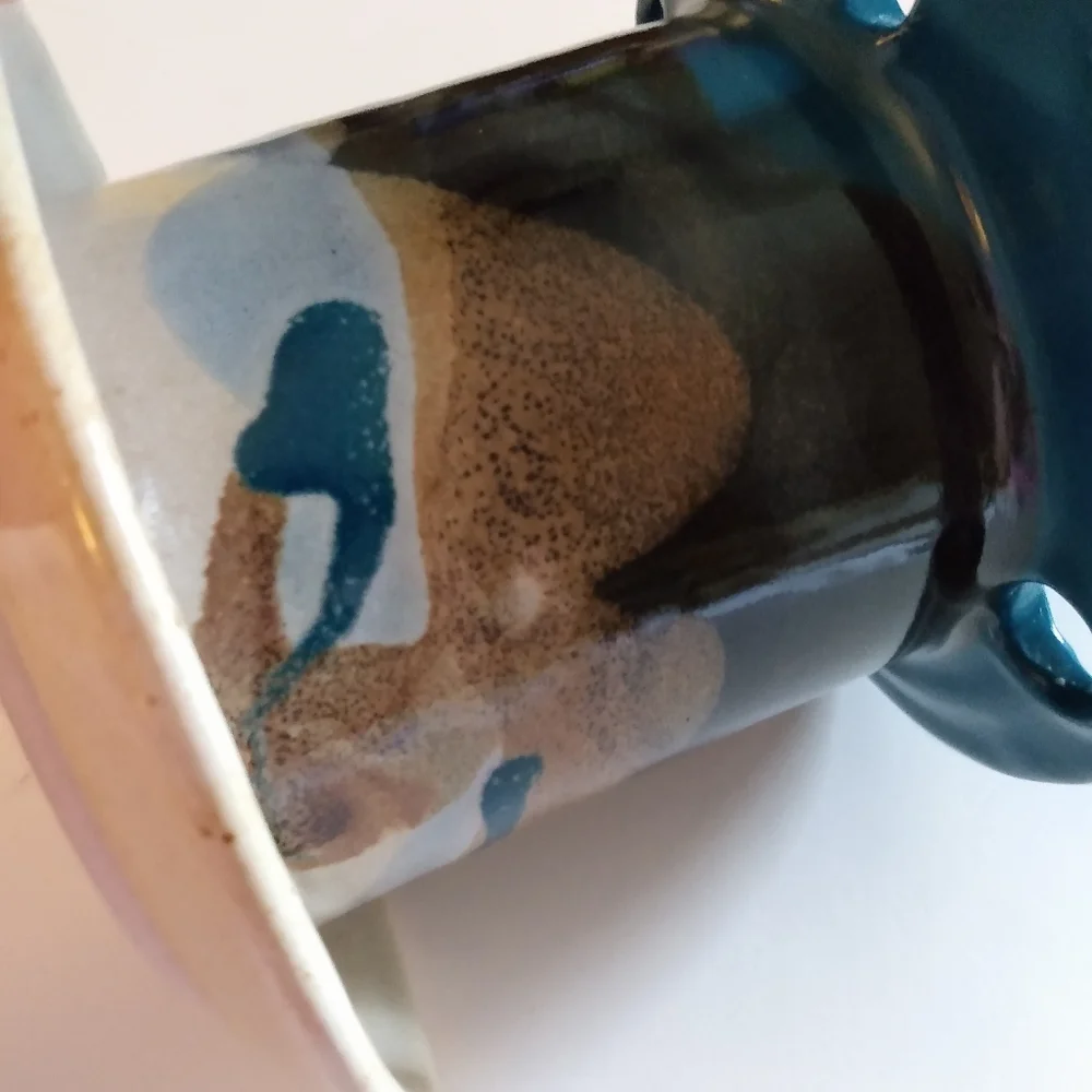 Signed handmade pottery toothbrush and toothpaste holder